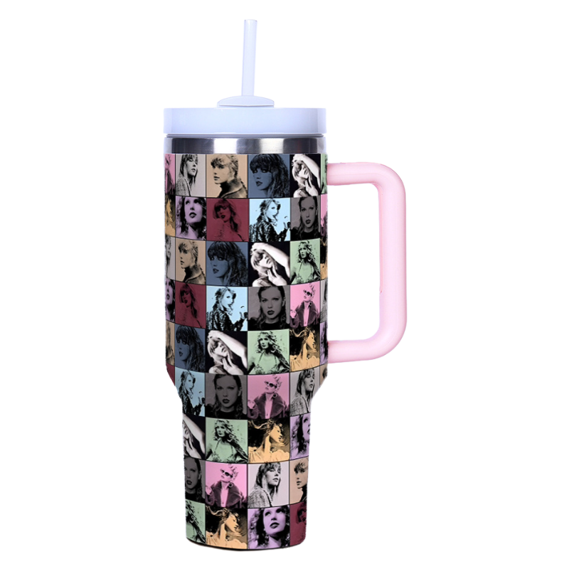 Taylor Swift 40oz Insulated Tumbler with Handle and Straw Car Travel Mug, Hot & Cold Stainless Steel Cup