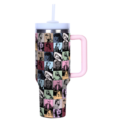 Taylor Swift 40oz Insulated Tumbler with Handle and Straw Car Travel Mug, Hot & Cold Stainless Steel Cup