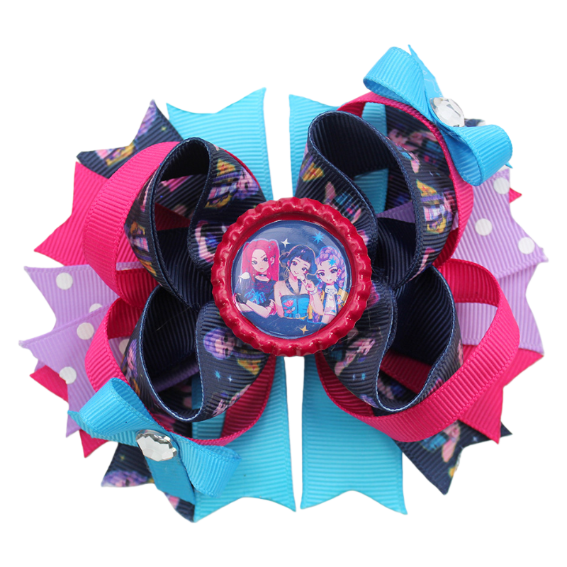 4.7-Inch K-Pop Demon Hunters Bow Hair Clip — Ribbed Ribbon Boutique Hair Accessory for Kids