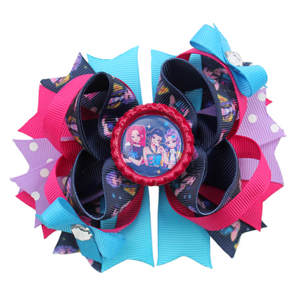 4.7-Inch K-Pop Demon Hunters Bow Hair Clip — Ribbed Ribbon Boutique Hair Accessory for Kids