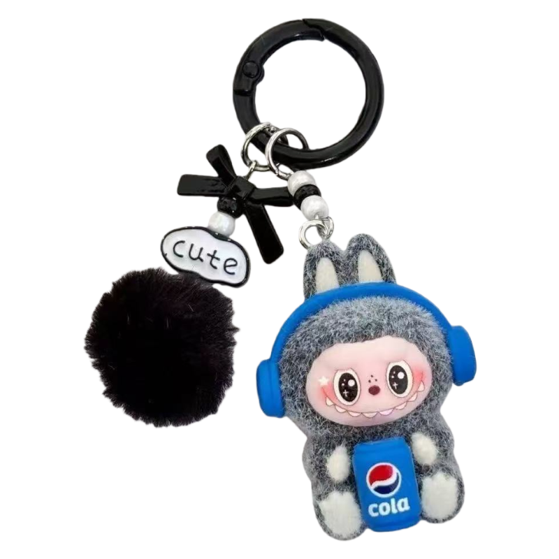 New Flocked Keychain Plush Pendant Labubu Headphone Figure Creative Hanging Ornament