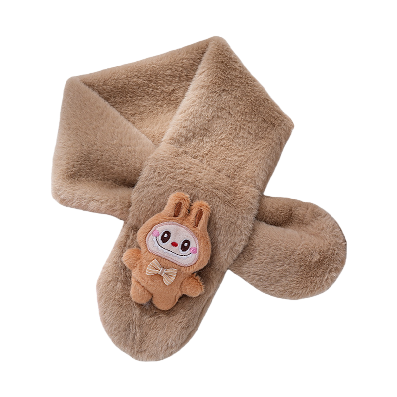 2025 Winter New Kids Scarf Faux Rabbit Fur Labubu Plush Decor Thick Warm Neck Warmer