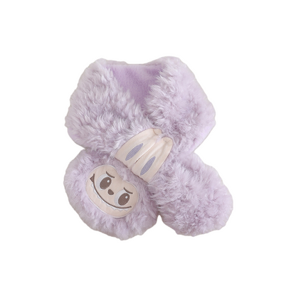 Labubu Kids Scarf Warm Plush Winter Neck Warmer, Soft Faux Rabbit Fur Scarf for Boys and Girls
