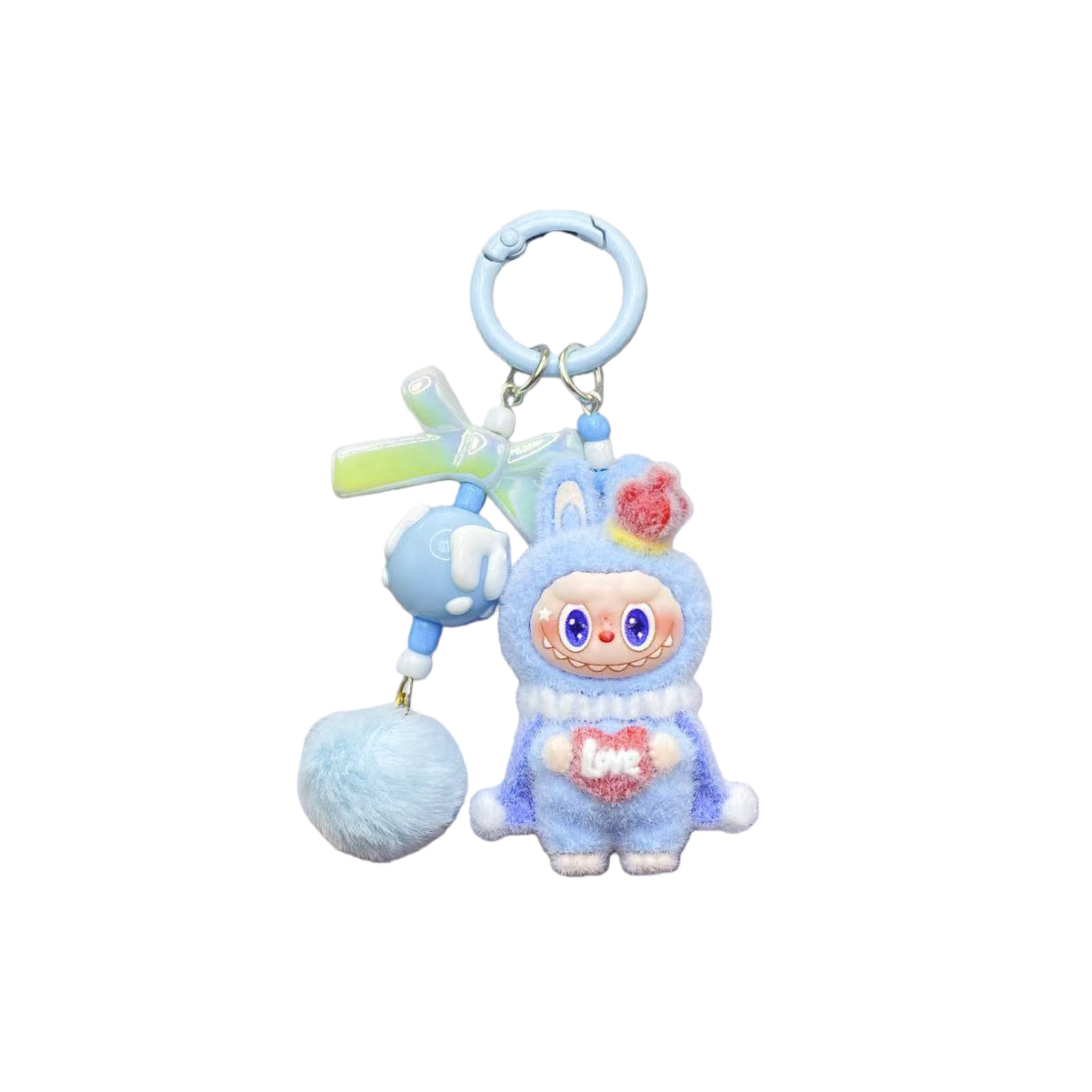 Flocked Labubu King Figure Desktop Ornament KPOP Anime Collectible Toy Decoration Keychain