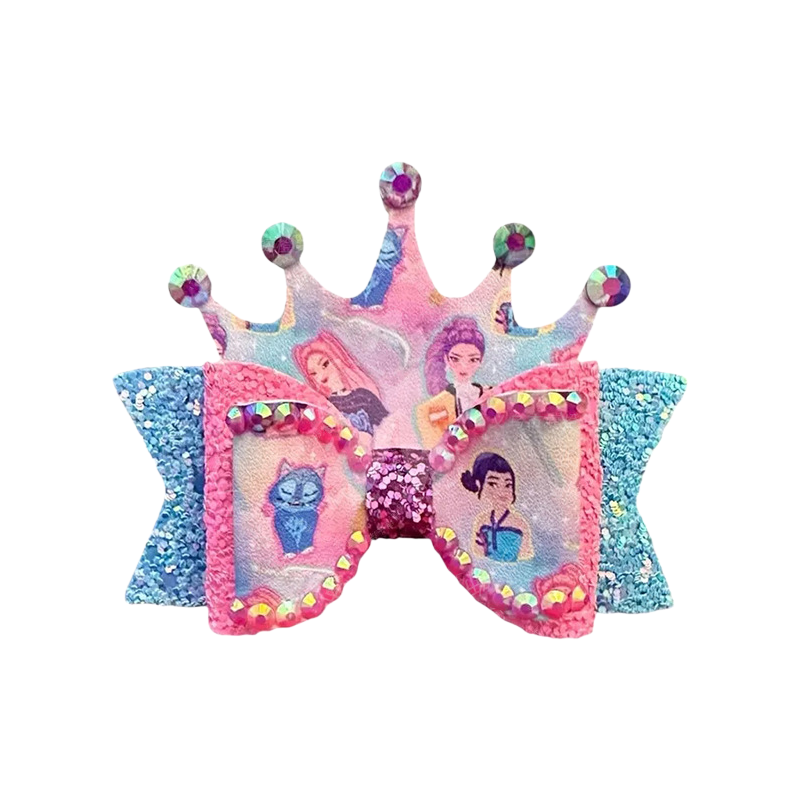 Kids K-Pop Demon Hunter Glitter Bow Hair Clips, Cute Cartoon Character Barrettes