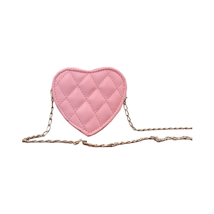 Kids Valentine’s Day Heart-Shaped Crossbody Bag – Quilted Mini Purse with Chain Strap