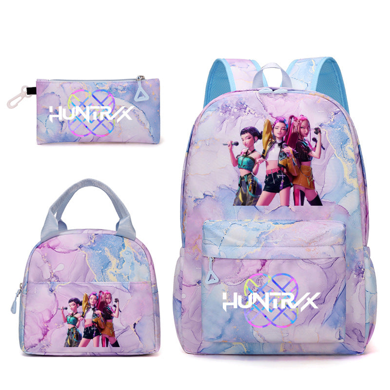 Kpop Demon Hunters Tie-Dye Star Backpack Set Student School Bag Lunch Bag & Travel Pouch 3-Piece Set