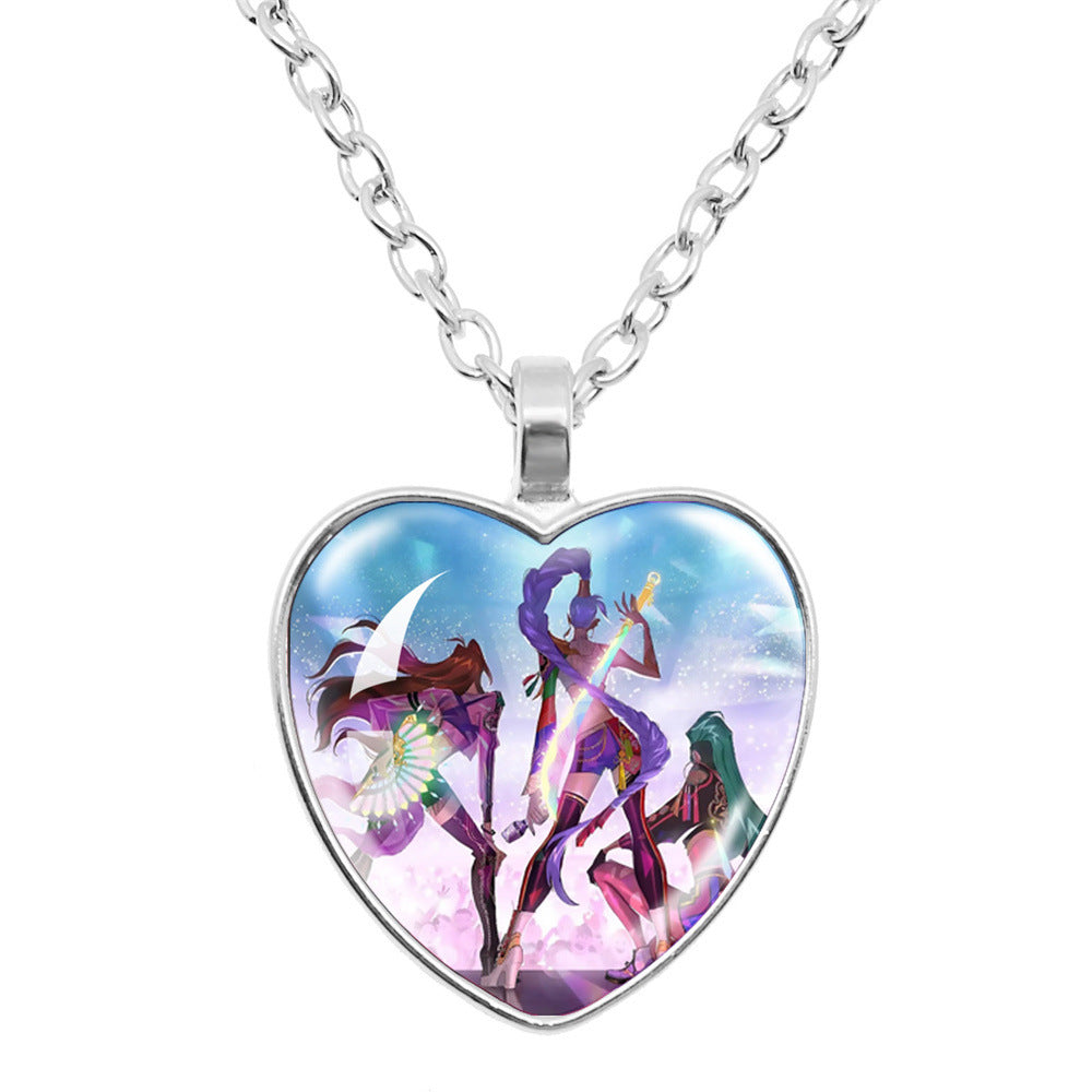 K-Pop Demon Hunters Alloy Heart Shaped Pendant Necklace Cartoon Anime Jewelry Accessory