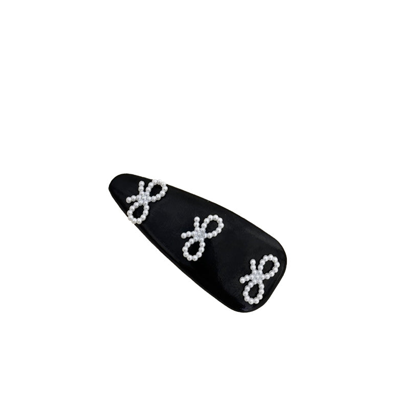 Cute Fake Pearl Bow Leather Hair Clips Side Barrettes