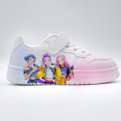 K-Pop Demon Hunter Girl Print Kids Velcro Sneakers Casual White Shoes