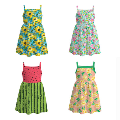 Girls' Summer Flower Fruit Print Slip Soft Dress