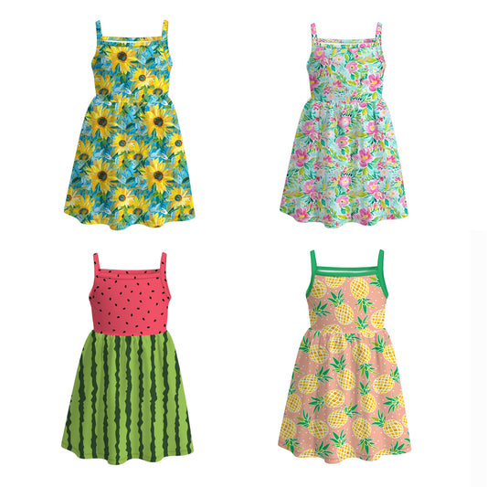 Girls' Summer Flower Fruit Print Slip Soft Dress