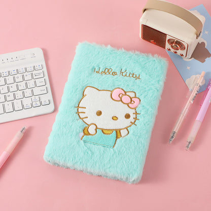 Cat Embroidery Plush Notebook Candy Color Diary for Kids Students & Office Notes