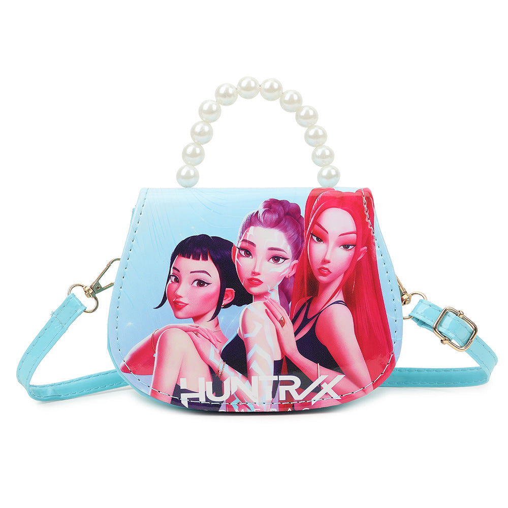 K-POP Demon Hunters Anime Print Kids Crossbody Bag with Pearl Handle & PU Strap