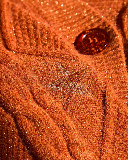 Taylor Swift “The Life of a Showgirl” Orange Cardigan Embroidered Star Loose Fit Knit Button Sweater Album Merch