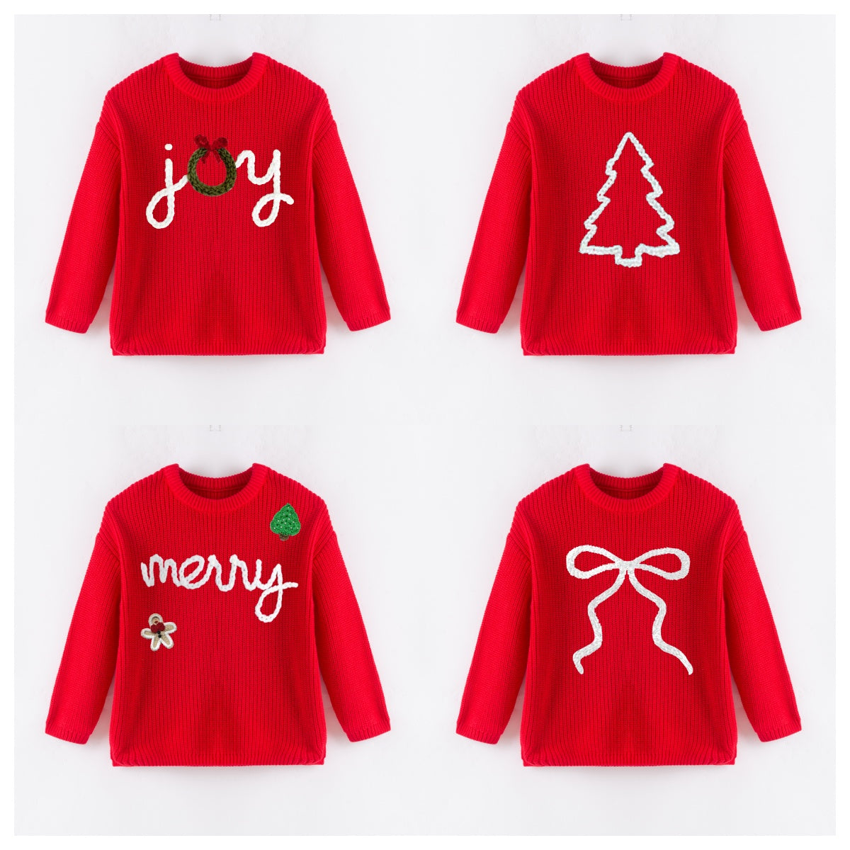 New Oversize Christmas Embroidered Red Sweaters for Kids – Cozy & Festive