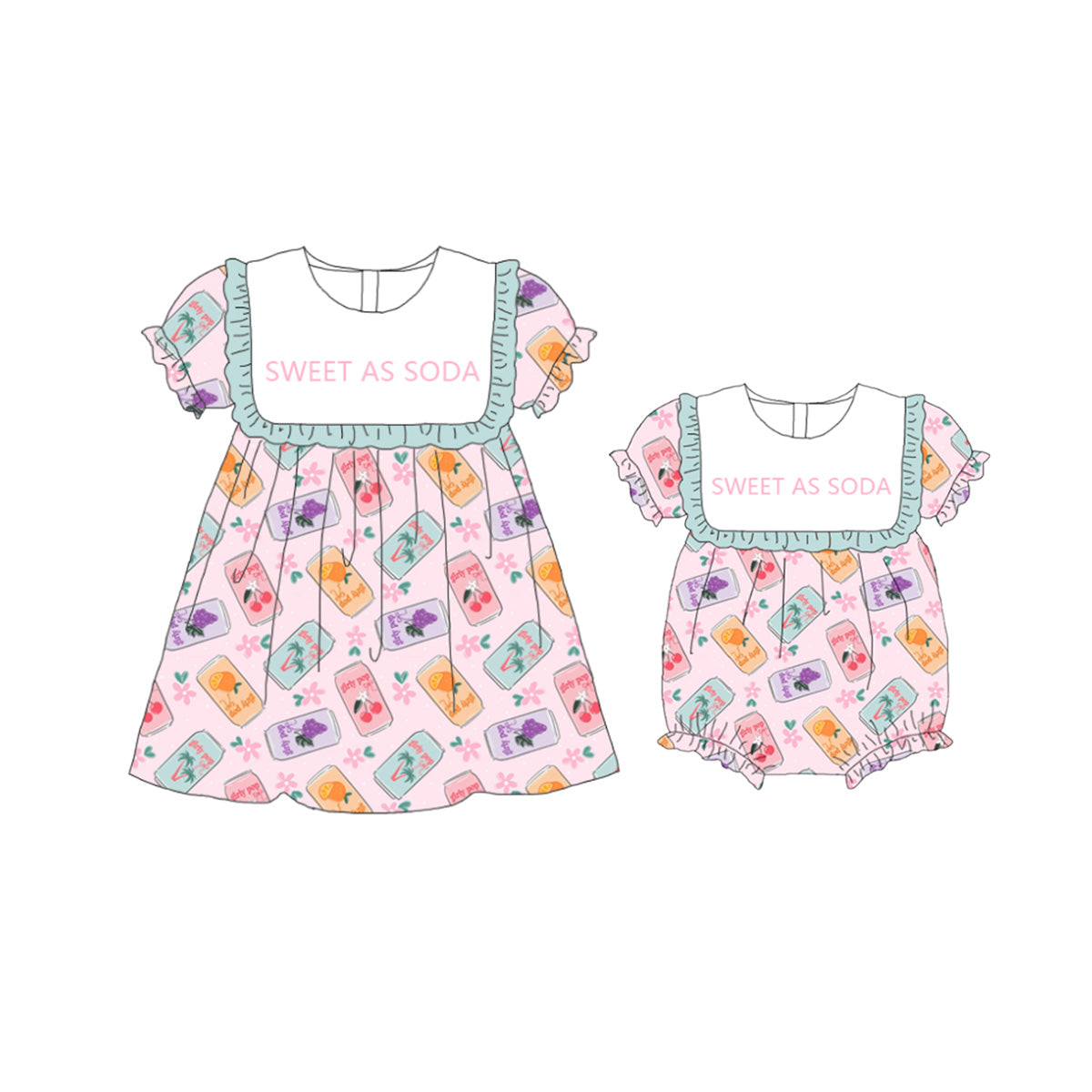 Sister Girls Summer "SWEET AS SODA" Embroidered SODA Dress Romper