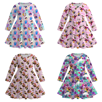 Kpop Demon Hunter Print Long Sleeves Girls Twirl Dress