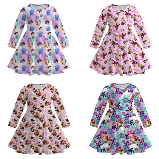 Kpop Demon Hunter Print Long Sleeves Girls Twirl Dress