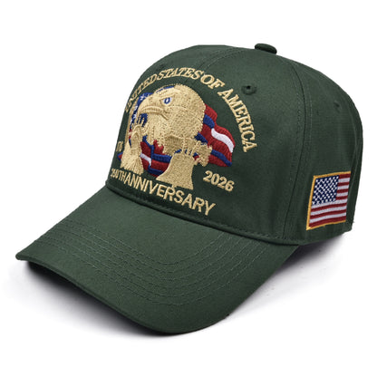 USA 250th Anniversary Embroidered Washed Baseball Cap Vintage Distressed Sun Hat