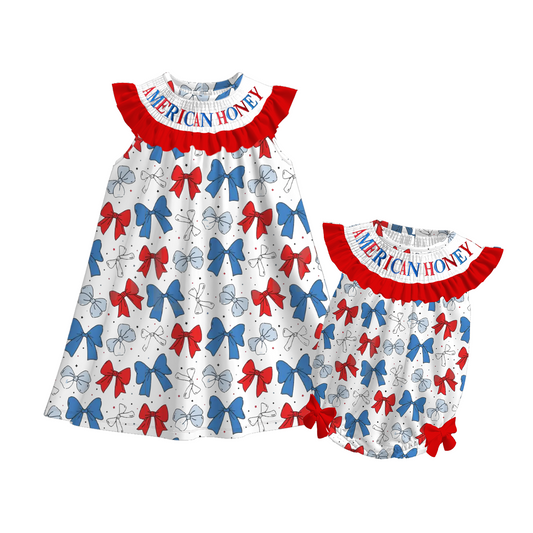 Girls July 4th AMERICAN HONEY Smocked Dress Romper