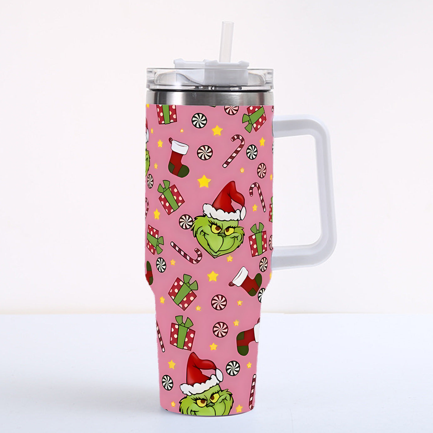 Christmas 2025 Grinch 40oz Insulated Tumbler with Handle and Straw Car Travel Mug Hot & Cold Stainless Steel Cup