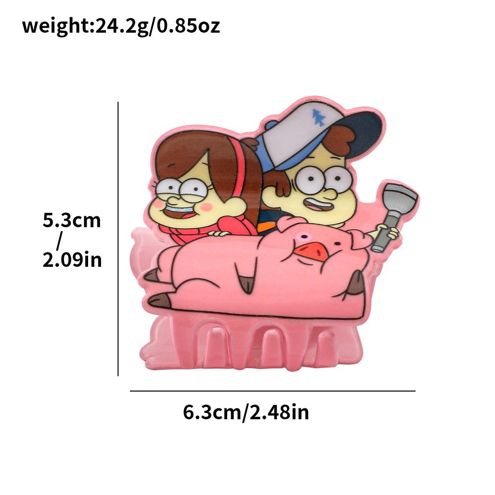 Gravity Falls Inspired Cartoon Acrylic Hair Claw Clip for Kids Animated Style Hair Accessory