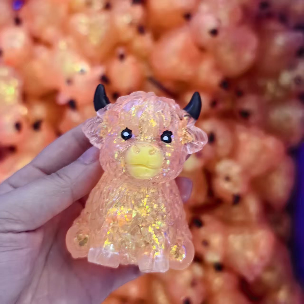 Highland Cow Squishy Toy Tie Dye Glitter Solid Color Slow Rising Stress Relief Squeeze Toy
