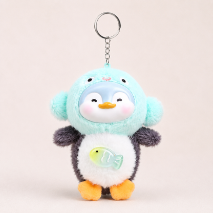 Plush Penguin Bag Charm Keychain with Vinyl Face Fuzzy Animal Accessory for Bags & Gifts