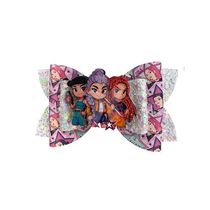 K-Pop Demon Hunters Glitter Bow Hair Clips, Cute Cartoon Character Barrettes for Girls