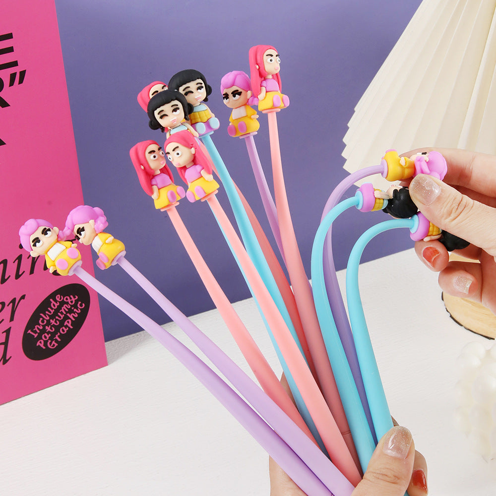 K-POP Huntr Shaker Gel Pen – Cute Silicone Character Neutral Pen for School & Office