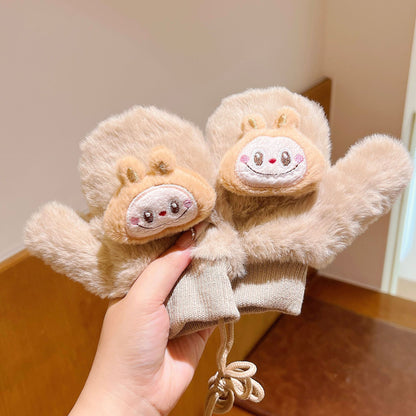 Kids Winter Gloves with Lanyard Thick Fleece-Lined Mittens Plush Warm & Cozy for Boys and Girls