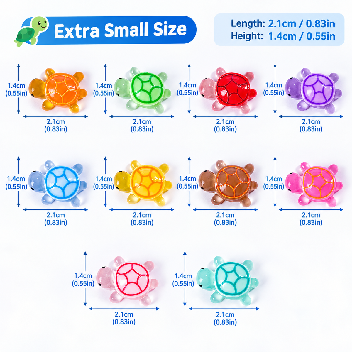 Glow-in-the-Dark Resin Turtle Figurines – 10-Color Set