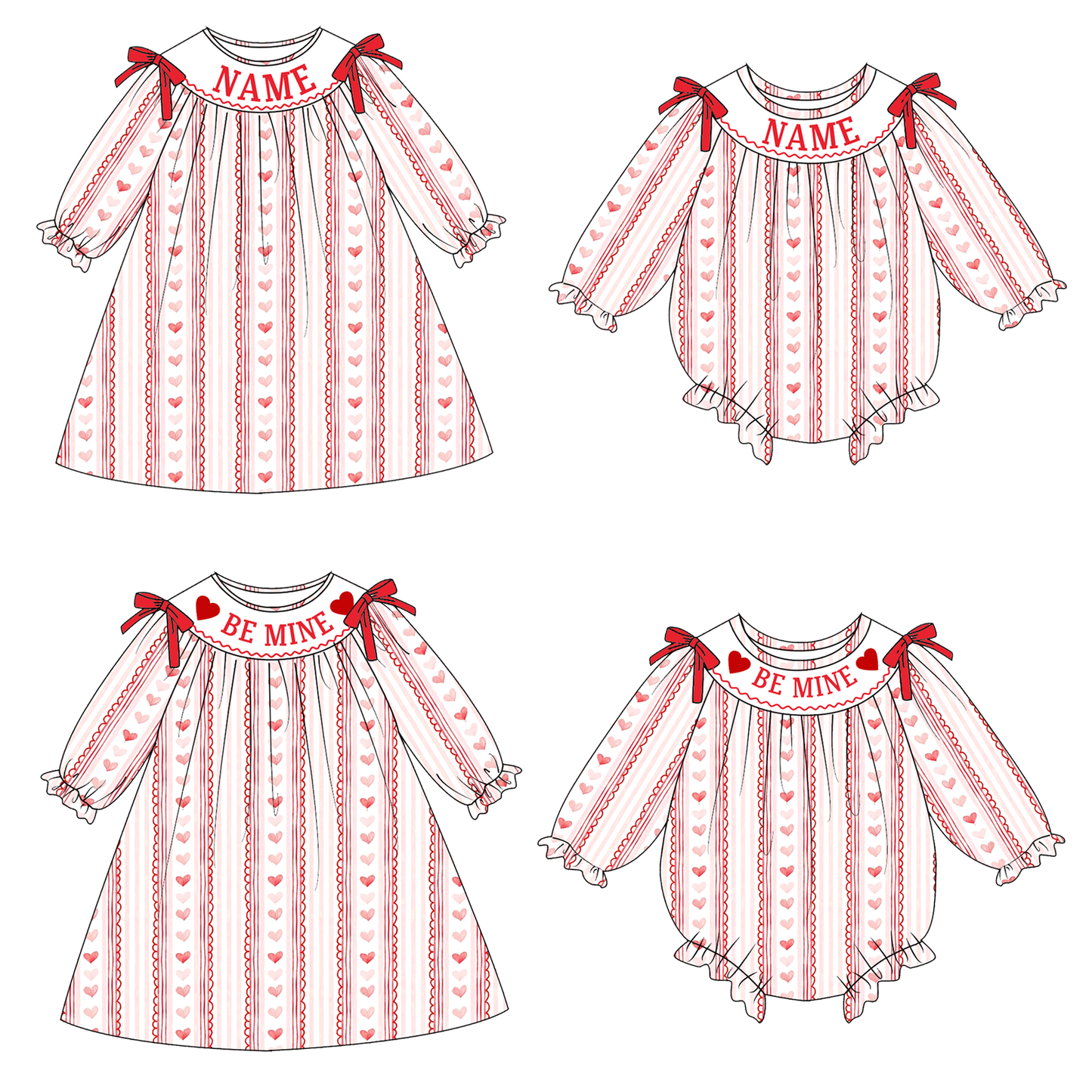 2026 Valentine's Day Heart Custom Name Smocked Embroidered Collection