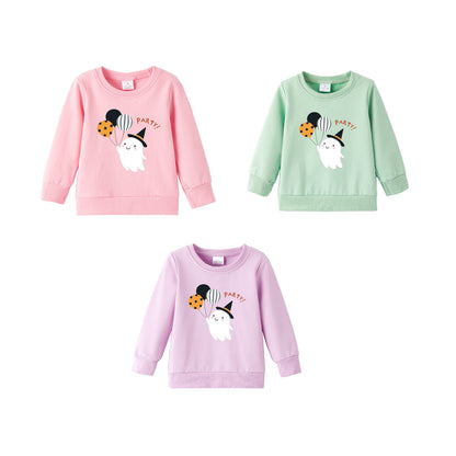 Girls Halloween Cotton Sweatshirt – Cute Ghost & Balloon Print