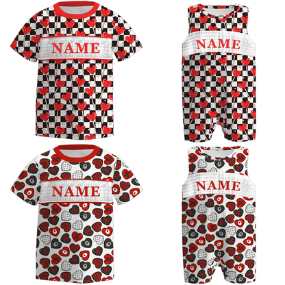 Boys Valentine's Day Heart Custom Name Smock Embroidery Top & Romper