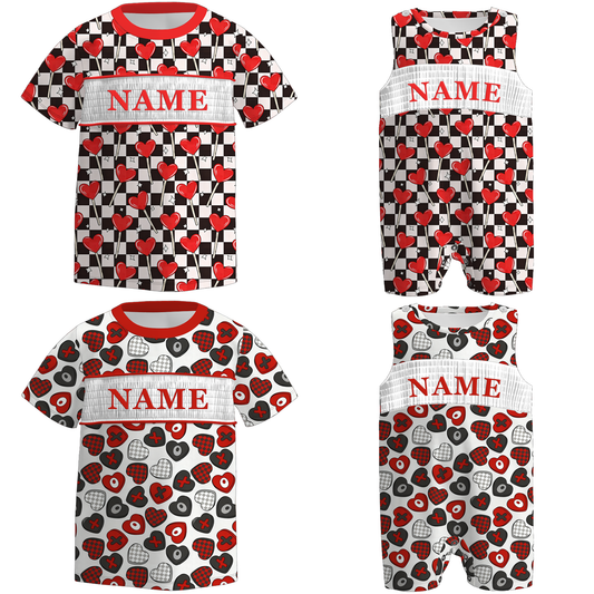 Boys Valentine's Day Heart Custom Name Smock Embroidery Top & Romper