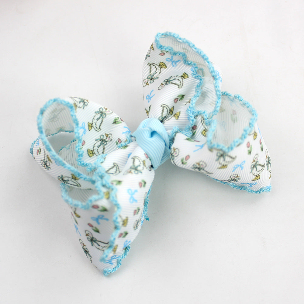 Embroidered Scalloped Edge Hair Bows – Floral Farmhouse Bow Hair Clips, 10-Pack