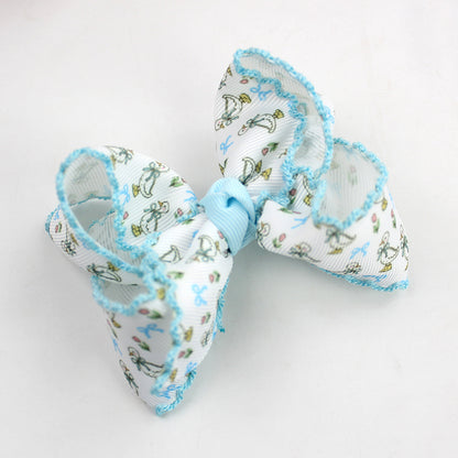 Embroidered Scalloped Edge Hair Bows – Floral Farmhouse Bow Hair Clips, 10-Pack