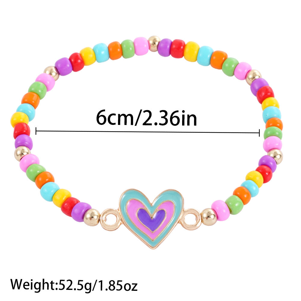 Valentine’s Day Beaded Bracelet Set for Girls – Colorful Cartoon Heart Charms