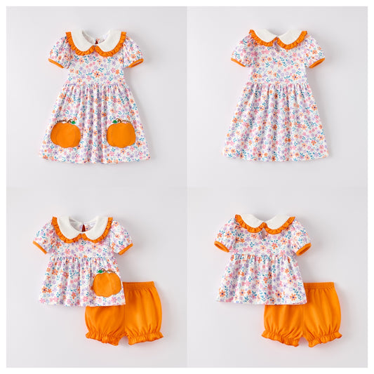 Pumpkin Embroidery Baby Girl Outfit – Dress & Bloomer Set