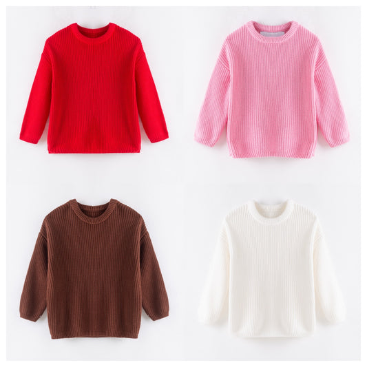 Girls’ Oversize Cozy Knit Sweaters – Fall/Winter Colors
