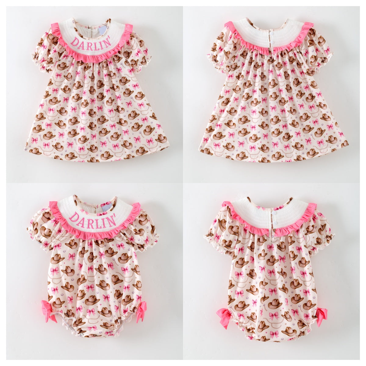 Girls DARLIN Embroidery Smock Cowboy Hat Dress & Bubble