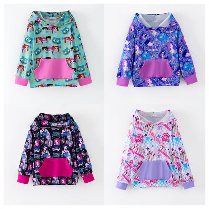 Winter Kpop Demon Hunter Print Long Sleeves Pocket Hoodies For Kids