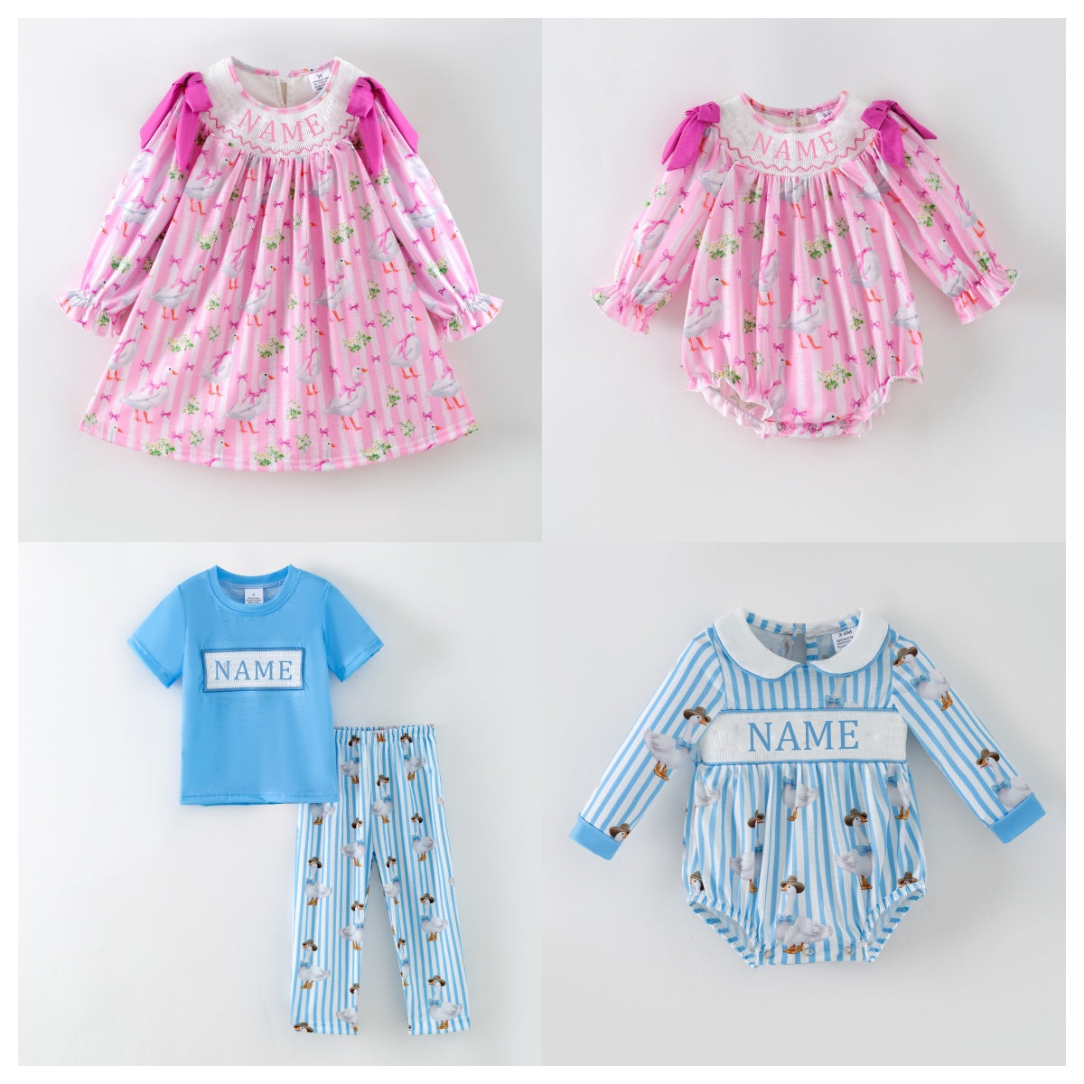 Kids Custom Name Gilly Goose Embroidery Smocks Sibling Clothes