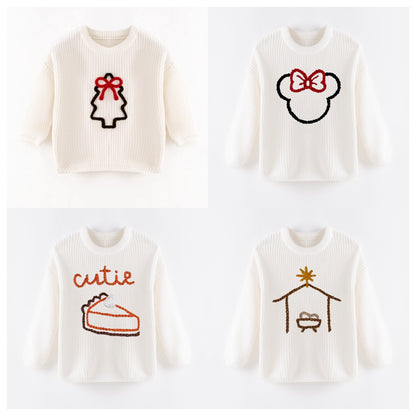 Cozy Christmas Embroidered White Sweaters – Festive & Fun for Winter