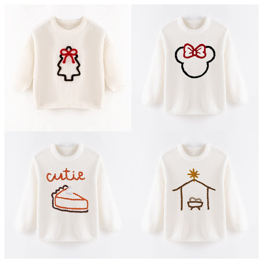 Cozy Christmas Embroidered White Sweaters – Festive & Fun for Winter