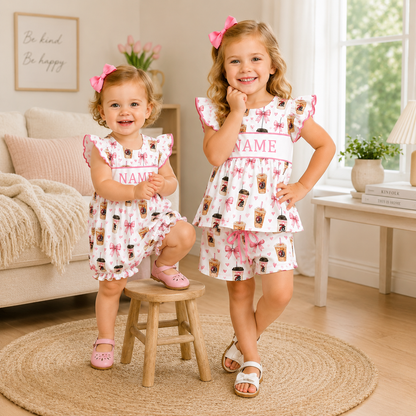 Personalized Girls Smocked Outfit with Custom Embroidered Name