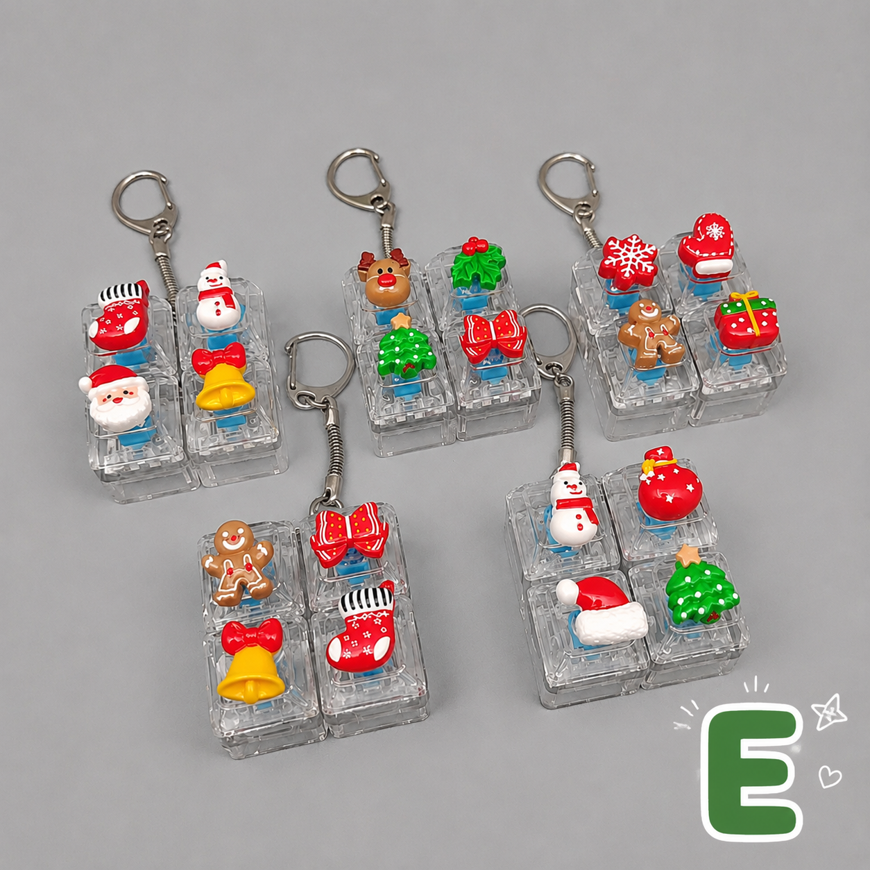 Christmas Fidget 4-Key Cube Pressing Stress Relief Keychain with Cute Holiday Charms