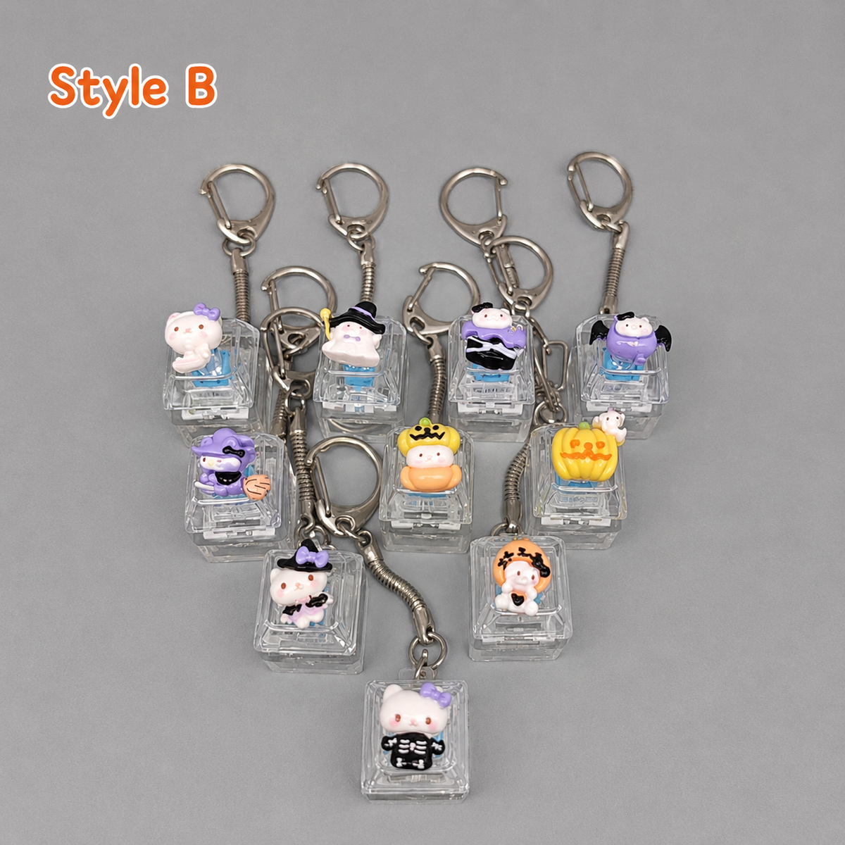 Halloween Fidget Keycap Pressing Stress Relief Keychain with Cute Holiday Charms